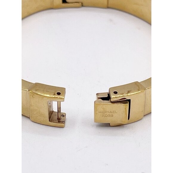 Michael Kors Gold Tone Hinged Bangle Bracelet Polished Logo Clasp MK Designer - Picture 5 of 7